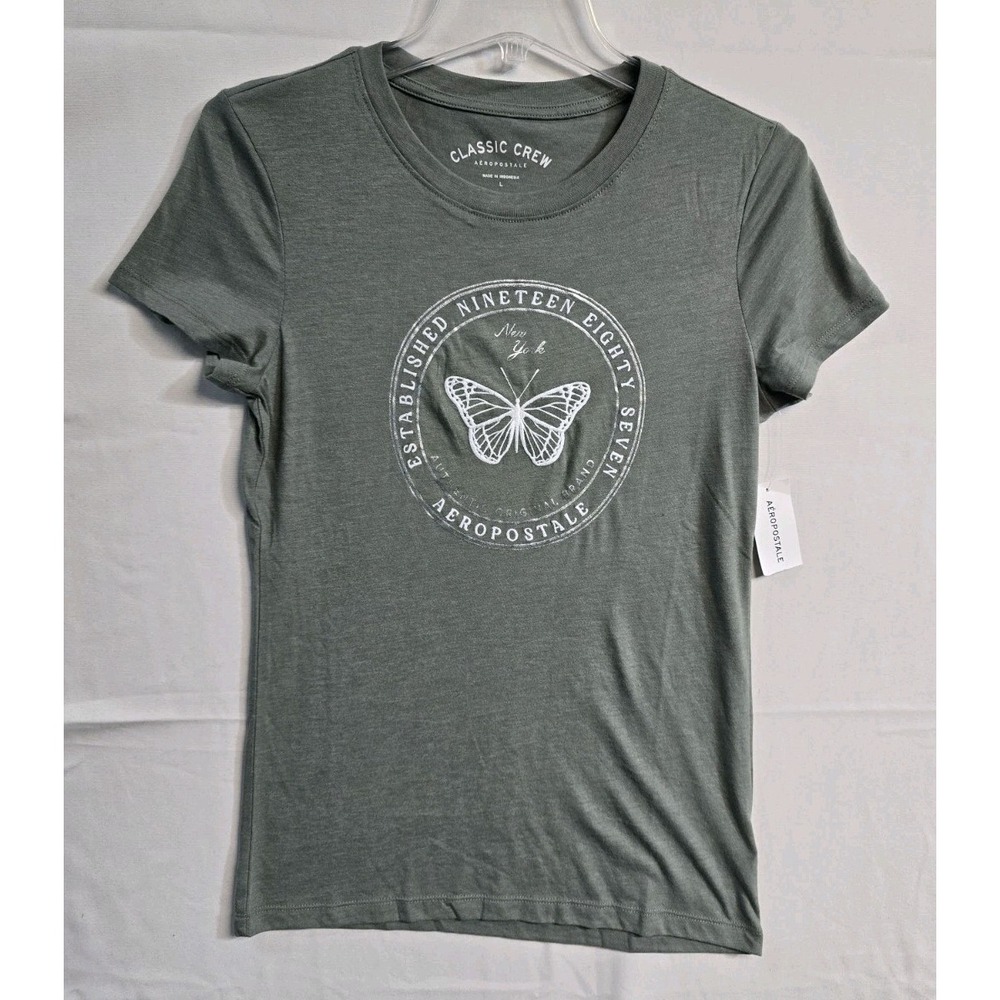 Aeropostale Women's Classic Crew Neck Tshirt  L Green Logo NWT